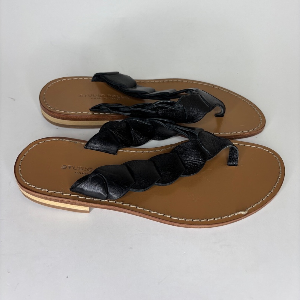 Studio Pollini Sandals Flip Flops Women Size 35 US 5 Black Leather Italy